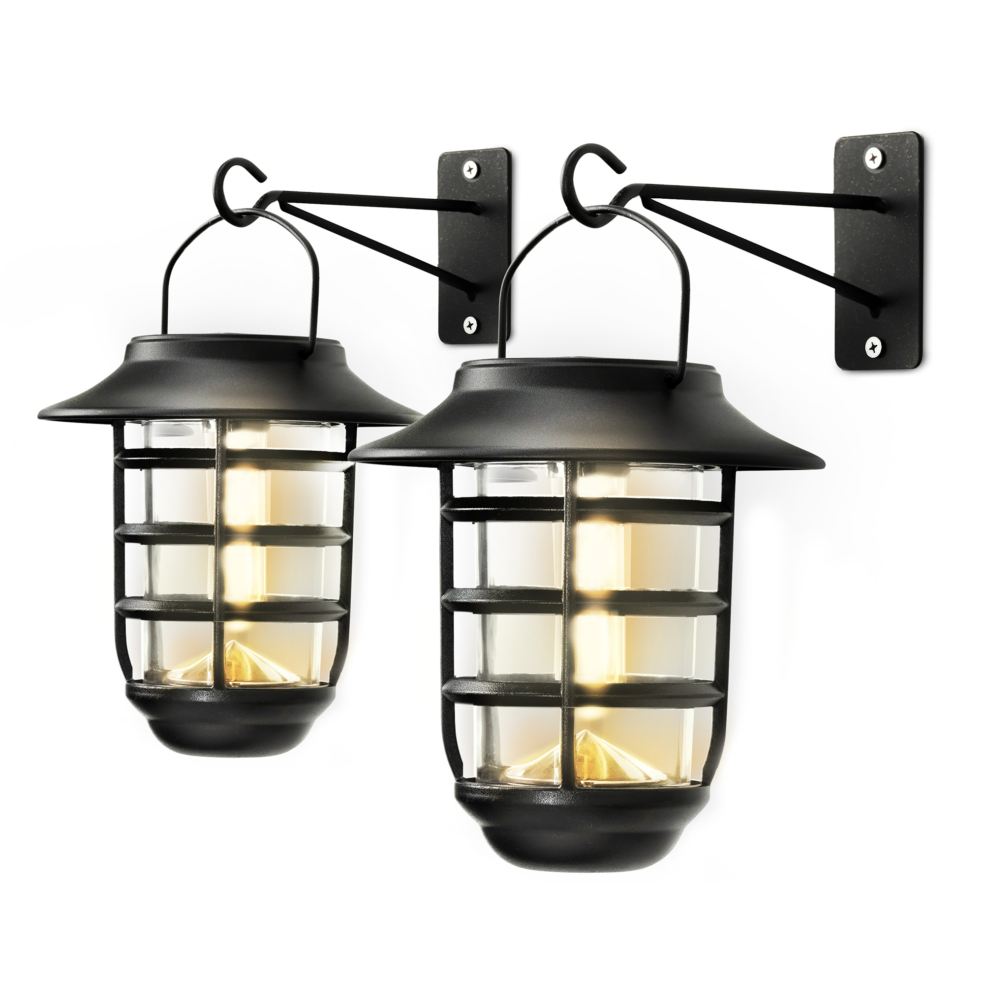 Home Zone Security Solar-Powered Wall-Hanging Lights with Brackets — 3000K, 20 Lumens, Motion Sensor, IP65 Waterproof, 2-Pack, Model# TSRTELJ7990V